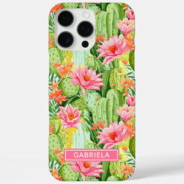 Funda iPhone 16 Pro Max Blooming Watercolor Cacti Personalized
