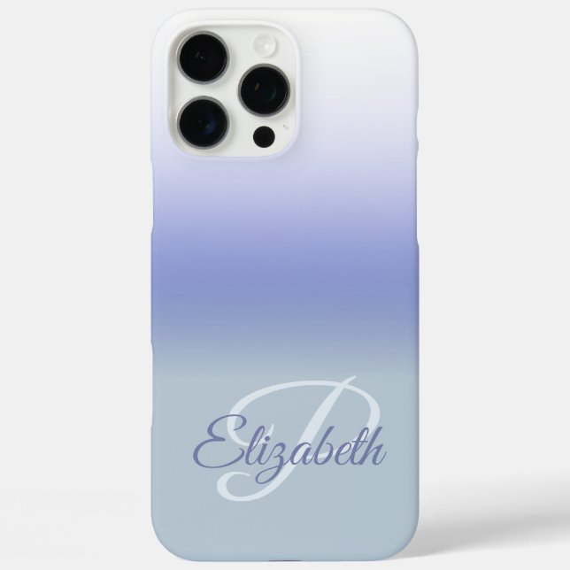 Funda iPhone 16 Pro Max Blue Pastel Ombre Monograma inicial Nombre persona (Reverso )