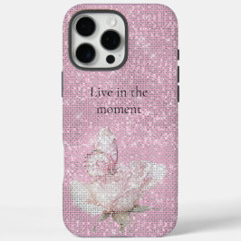 Funda iPhone 16 Pro Max Blush Pink Rose Butterfly Sparkle 