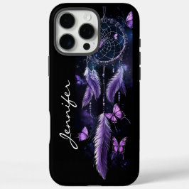 Funda iPhone 16 Pro Max Boho Dreamcatcher Purple Feather Butterflies