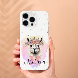 Funda iPhone 16 Pro Max Boho Floral Llama Wildflowers Monograma Bonito