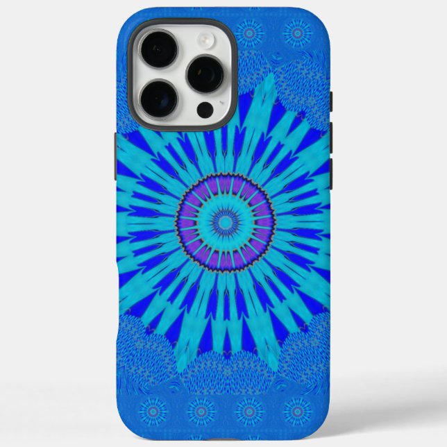 Funda iPhone 16 Pro Max Bonita impresión de arte de Mandala azul real (Reverso)