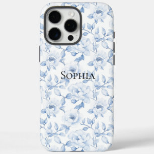Funda iPhone 16 Pro Max Bonito de moda Flores blancas azules