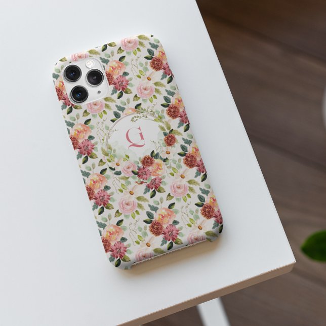 Funda iPhone 16 Pro Max Bonito Pink Florals | Monograma inicial (Subido por el creador)