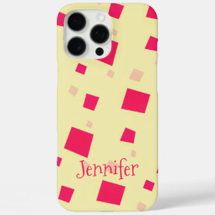 Funda iPhone 16 Pro Max Bonito Pink Square Confetti Añadir tu nombre Chica