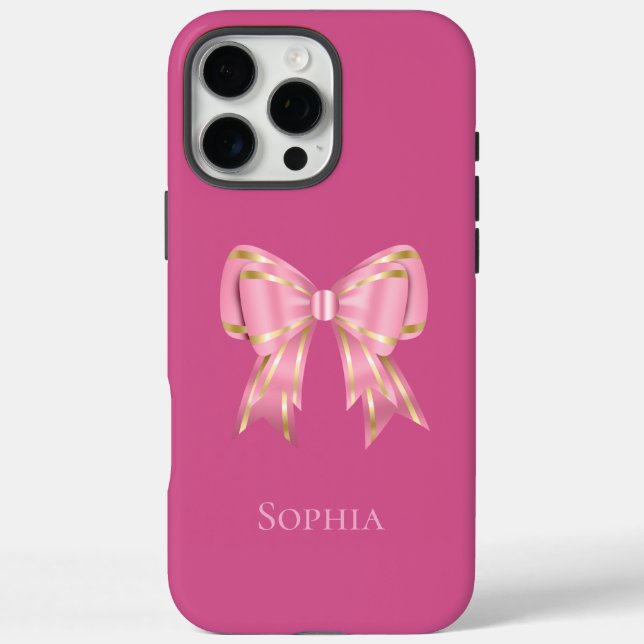 Funda iPhone 16 Pro Max Bonito Rosa Gold Bow (Reverso)