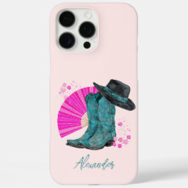 Funda iPhone 16 Pro Max Boots de cowboy turquesa y flores de sakura japone