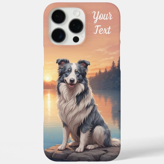 Funda iPhone 16 Pro Max Border Collie Merle Azul junto al lago (Reverso )