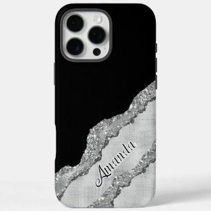 Funda iPhone 16 Pro Max Brillo negro y gris personalizado
