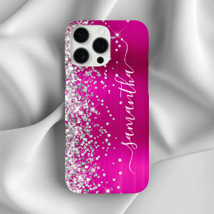 Funda iPhone 16 Pro Max Brillo Plateado Rosa Caliente Metálico Femenino Fi