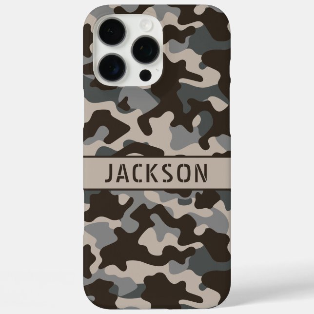 Funda iPhone 16 Pro Max Brown and Gray Camouflage Personalized (Reverso )