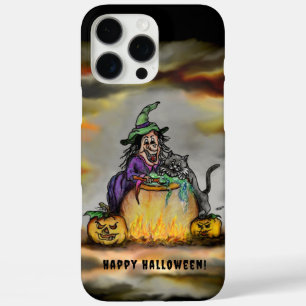 Funda iPhone 16 Pro Max Bruja y gato negro, ¡Feliz Halloween!