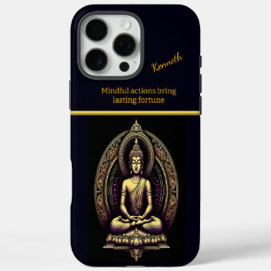 Funda iPhone 16 Pro Max Buda de oro tranquilo en la meditación