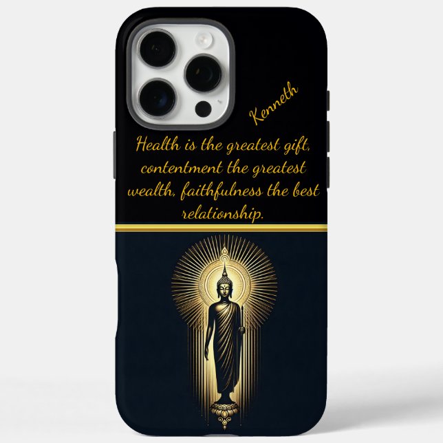 Funda iPhone 16 Pro Max Buda dorado en la meditación serena (Reverso)