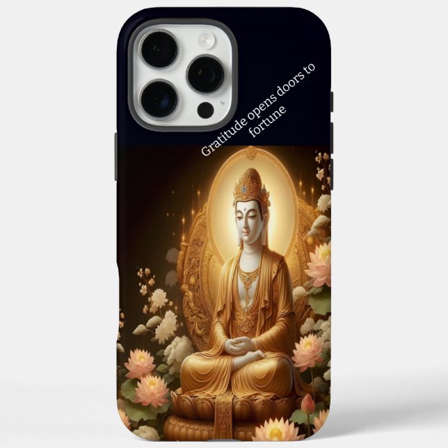 Funda iPhone 16 Pro Max Buda en medio de flores de loto. (Reverso)