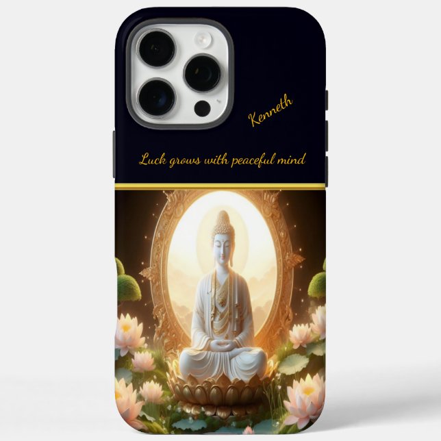 Funda iPhone 16 Pro Max Buda en un tranquilo jardín de lotos (Reverso)