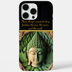 Funda iPhone 16 Pro Max Budista tallando con hojas y orbs generadores de I