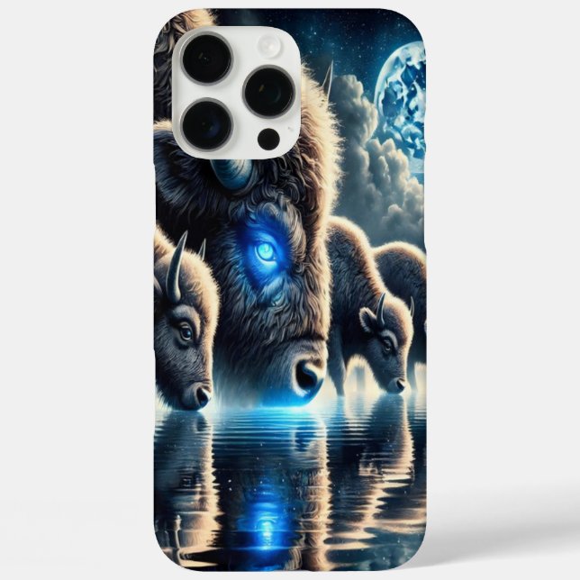 Funda iPhone 16 Pro Max Buffaloes majestuosos que reflejan maravillas noct (Reverso )