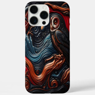 Funda iPhone 16 Pro Max Búho Colorido en un Paisaje Nocturno Místico