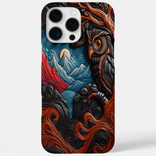Funda iPhone 16 Pro Max Búho Colorido y Montañas Bajo un Cielo Vívido