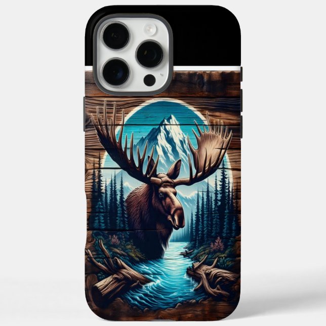 Funda iPhone 16 Pro Max Bull Moose Wood Art (Reverso)