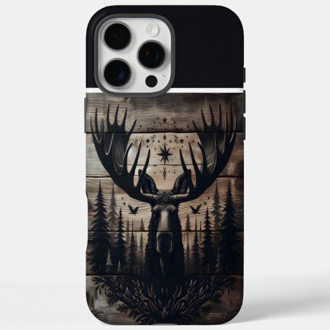 Funda iPhone 16 Pro Max Bull Moose Wood Art (Reverso)