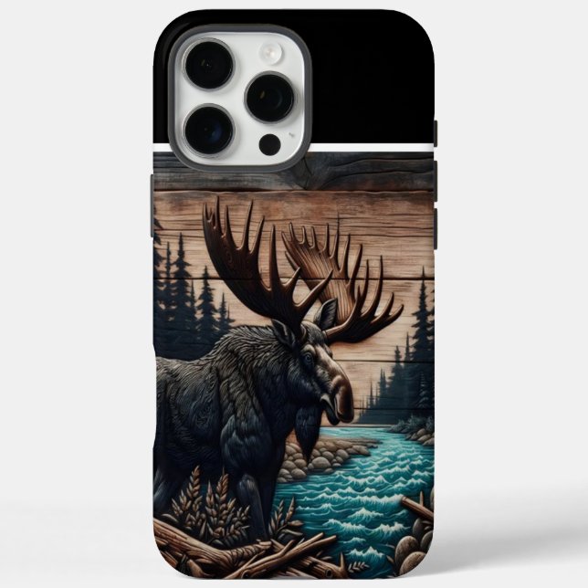 Funda iPhone 16 Pro Max Bull Moose Wood Carving (Reverso)