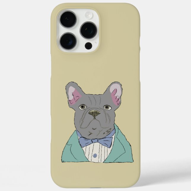 Funda iPhone 16 Pro Max Bulldog Francés Gris (Reverso )