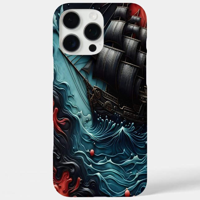 Funda iPhone 16 Pro Max Buque majestuoso navegando por aguas turbulentas (Reverso )