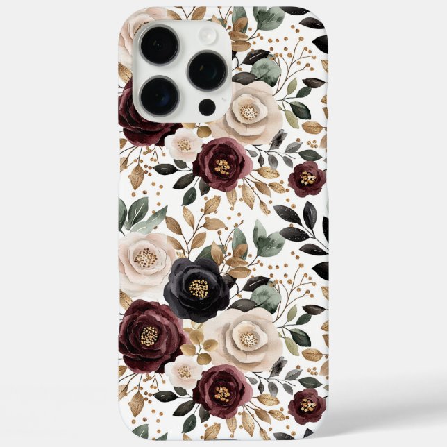 Funda iPhone 16 Pro Max Burgundy Cream Black Floral (Reverso )