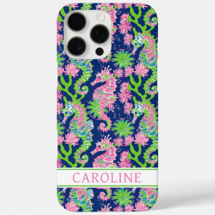 Funda iPhone 16 Pro Max Caballitos de mar con monograma en acuarela