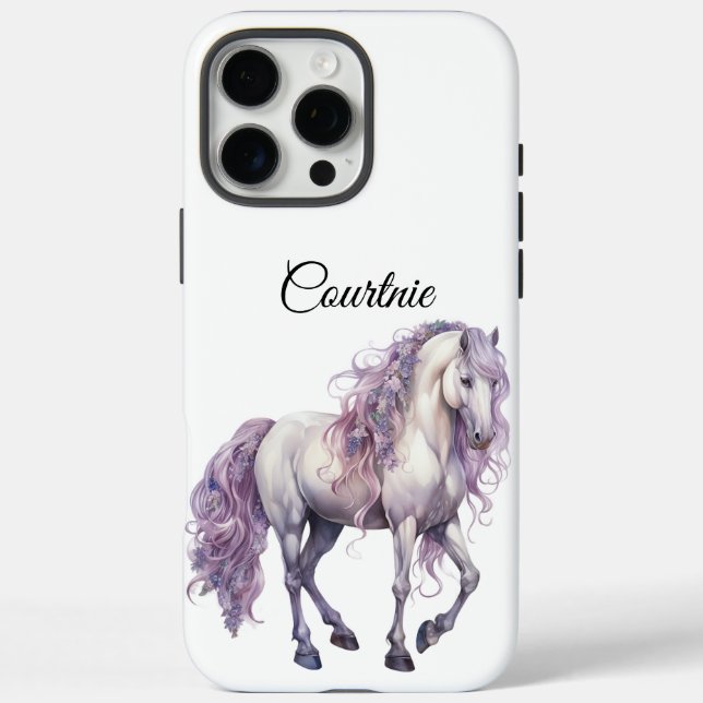 Funda iPhone 16 Pro Max Caballo blanco de lavanda romántica (Reverso)