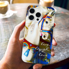 Funda iPhone 16 Pro Max Caballo de Carrusel Foto Vive Ríe Ama Colorido