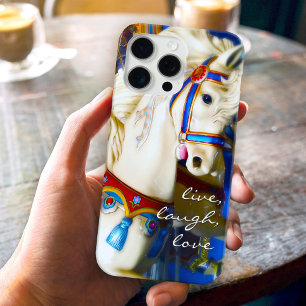 Funda iPhone 16 Pro Max Caballo de Carrusel Foto Vive Ríe Ama Colorido