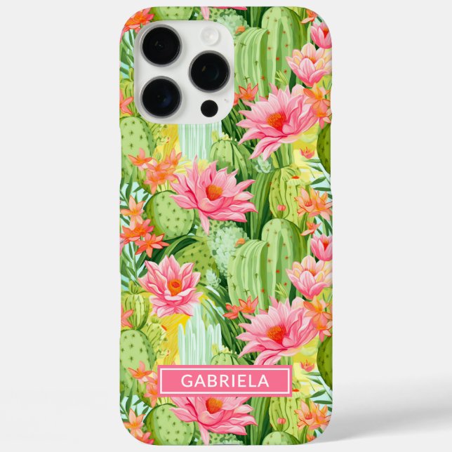 Funda iPhone 16 Pro Max Cactus Acuarela Floral Personalizado (Reverso )