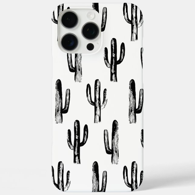 Funda iPhone 16 Pro Max Cactus en blanco y negro. Patrón botánico moderno (Reverso )