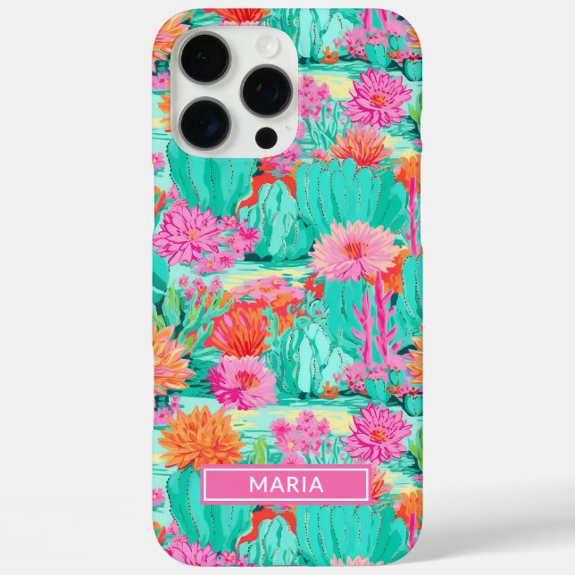 Funda iPhone 16 Pro Max Cactus Florales Modernos Personalizados (Reverso )