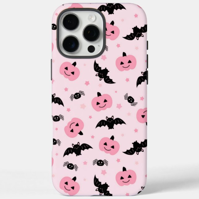 Funda iPhone 16 Pro Max Calabazas divertidas de Halloween y patrón de murc (Reverso)