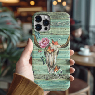 Funda iPhone 16 Pro Max Calavera de Longhorn Floral Bohemio Monograma