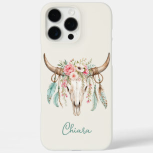 Funda iPhone 16 Pro Max Calavera de vaca floral acuarela boho