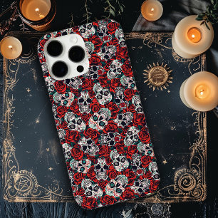 Funda iPhone 16 Pro Max Calaveras y Rosas Rojas