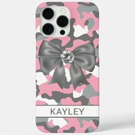 Funda iPhone 16 Pro Max Camuflaje Rosa Brillante Gris Personalizado