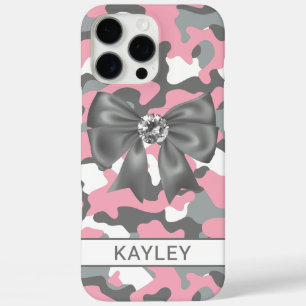 Funda iPhone 16 Pro Max Camuflaje Rosa Brillante Gris Personalizado