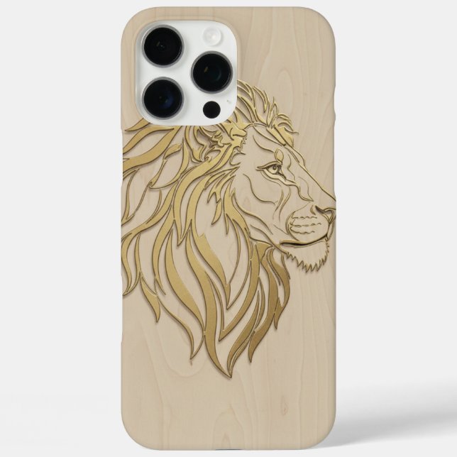 Funda iPhone 16 Pro Max Cara de León Majestuosa sobre Madera Beige – Audaz (Reverso )