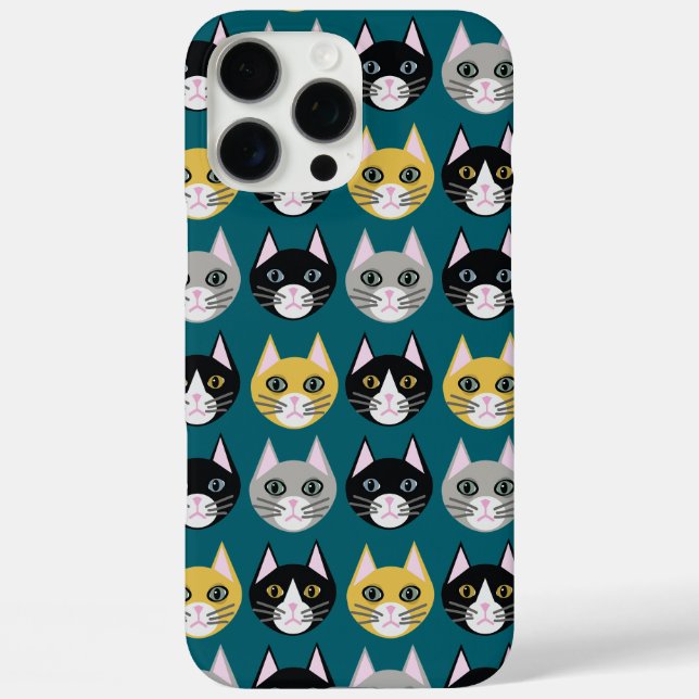Funda iPhone 16 Pro Max Cats teal (Reverso )