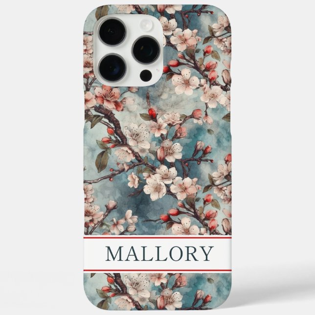 Funda iPhone 16 Pro Max Cerezos Teal Sakura Estampado Monogramado (Reverso )
