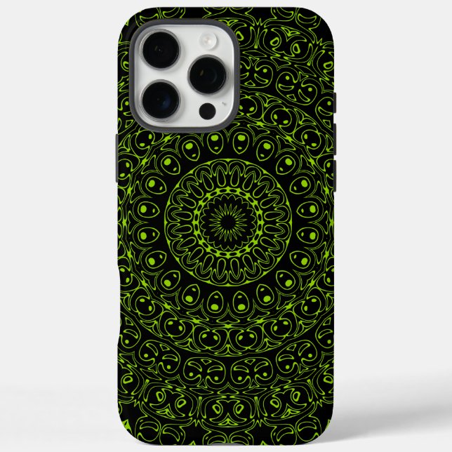 Funda iPhone 16 Pro Max Chartreuse Mandala verde con negrita simetría (Reverso)