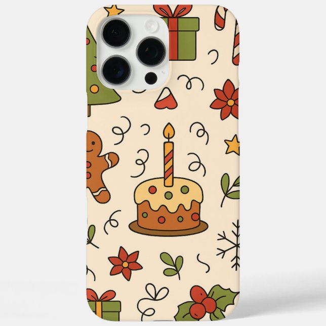 Funda iPhone 16 Pro Max Cheerful Christmas Doodle Pattern (Reverso )