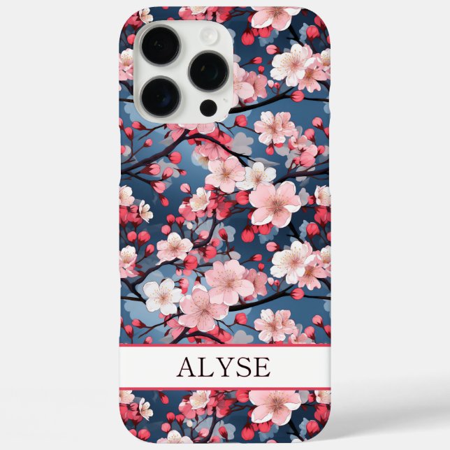 Funda iPhone 16 Pro Max Cherry Blossoms Japanese Sakura Monogrammed (Reverso )