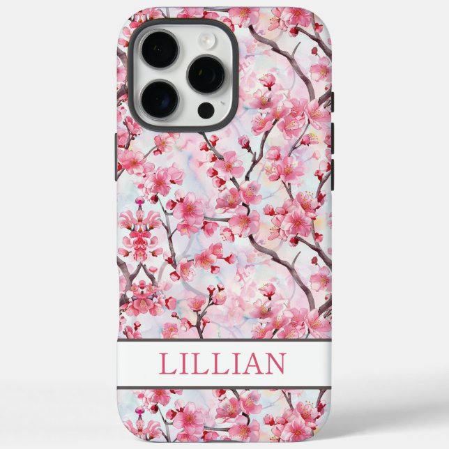 Funda iPhone 16 Pro Max Cherry Blossoms Sakura Monogrammed (Reverso)